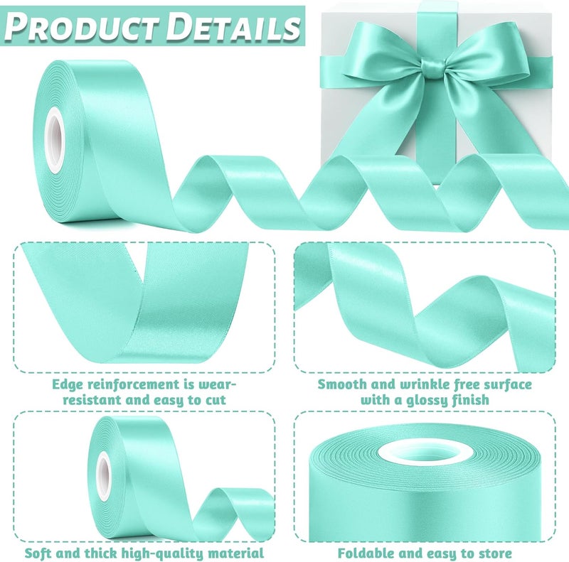 Fullive Mint Blue Ribbon for Gift Wrapping, 1 1/2 Inch 30Yards Ribbons for Crafts, Polyester Solid Satin Ribbon for Flower Bouquet Easter Birthday Christmas Decorations Floral Arrangements DIY Bows - Image 3